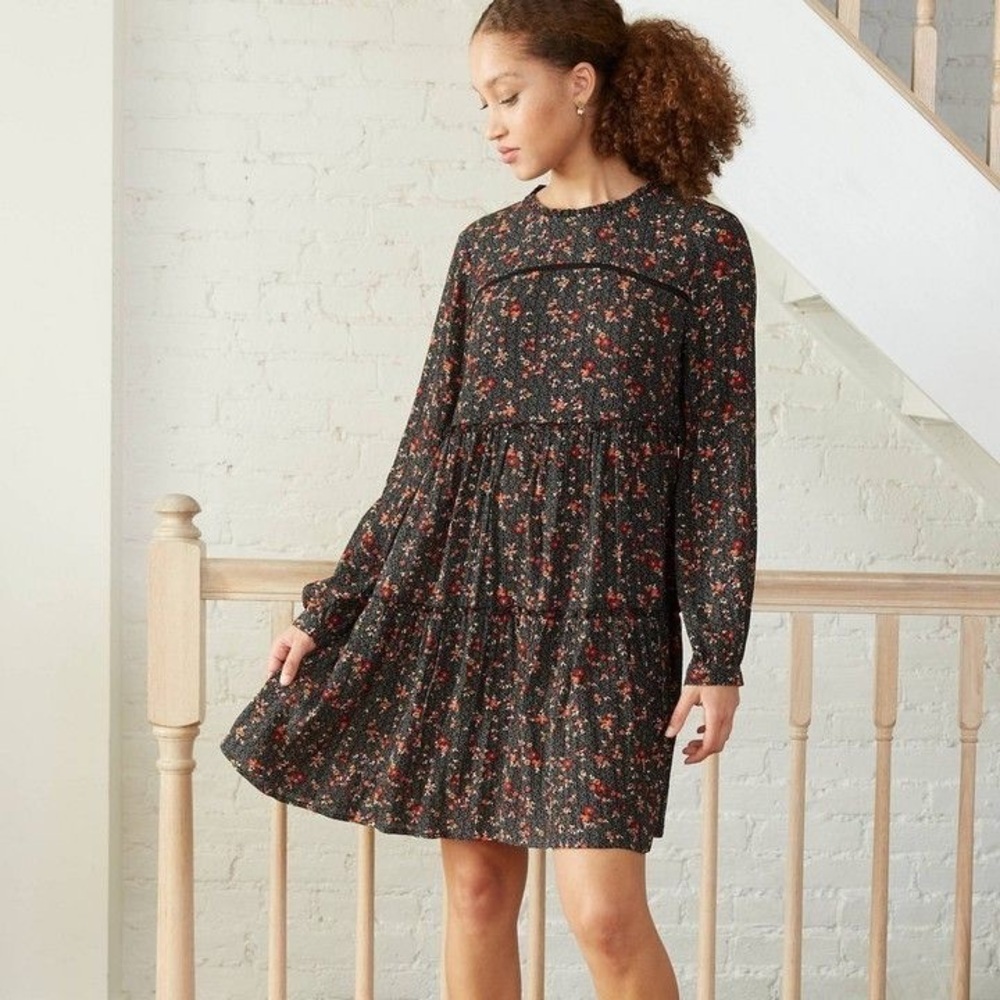 Knox Rose™ Floral Print Long Sleeve Babydoll Dress Size Medium Cottagecore Boho